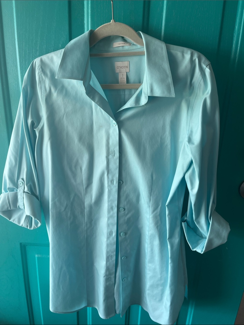 Chico's Aqua Button-Front Men's Dress Shirt